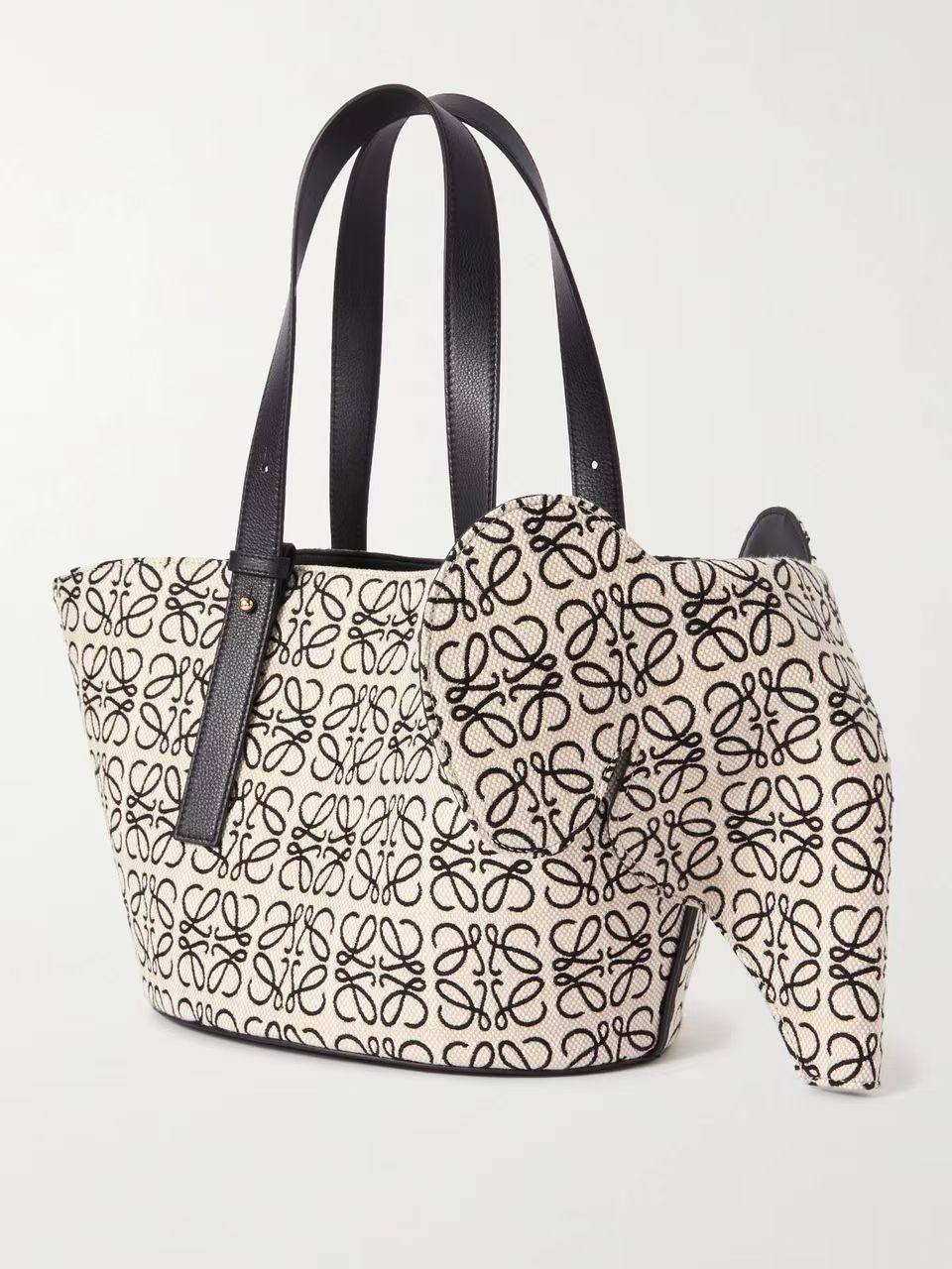 LOEWE x Joe Brainard Elephant Leather-Trimmed Logo-Jacquard Canvas Tote Bag
