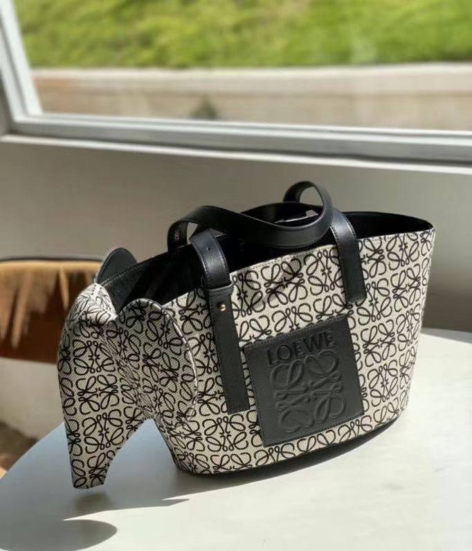LOEWE x Joe Brainard Elephant Leather-Trimmed Logo-Jacquard Canvas Tote Bag