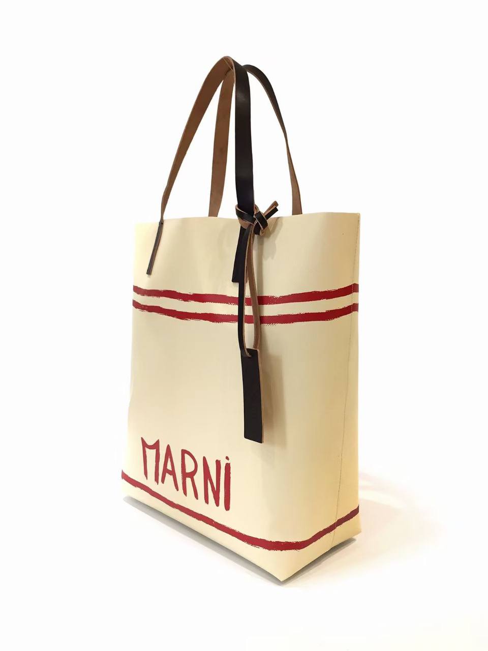 MARNI Beige Logo Print PVC Tote Bag