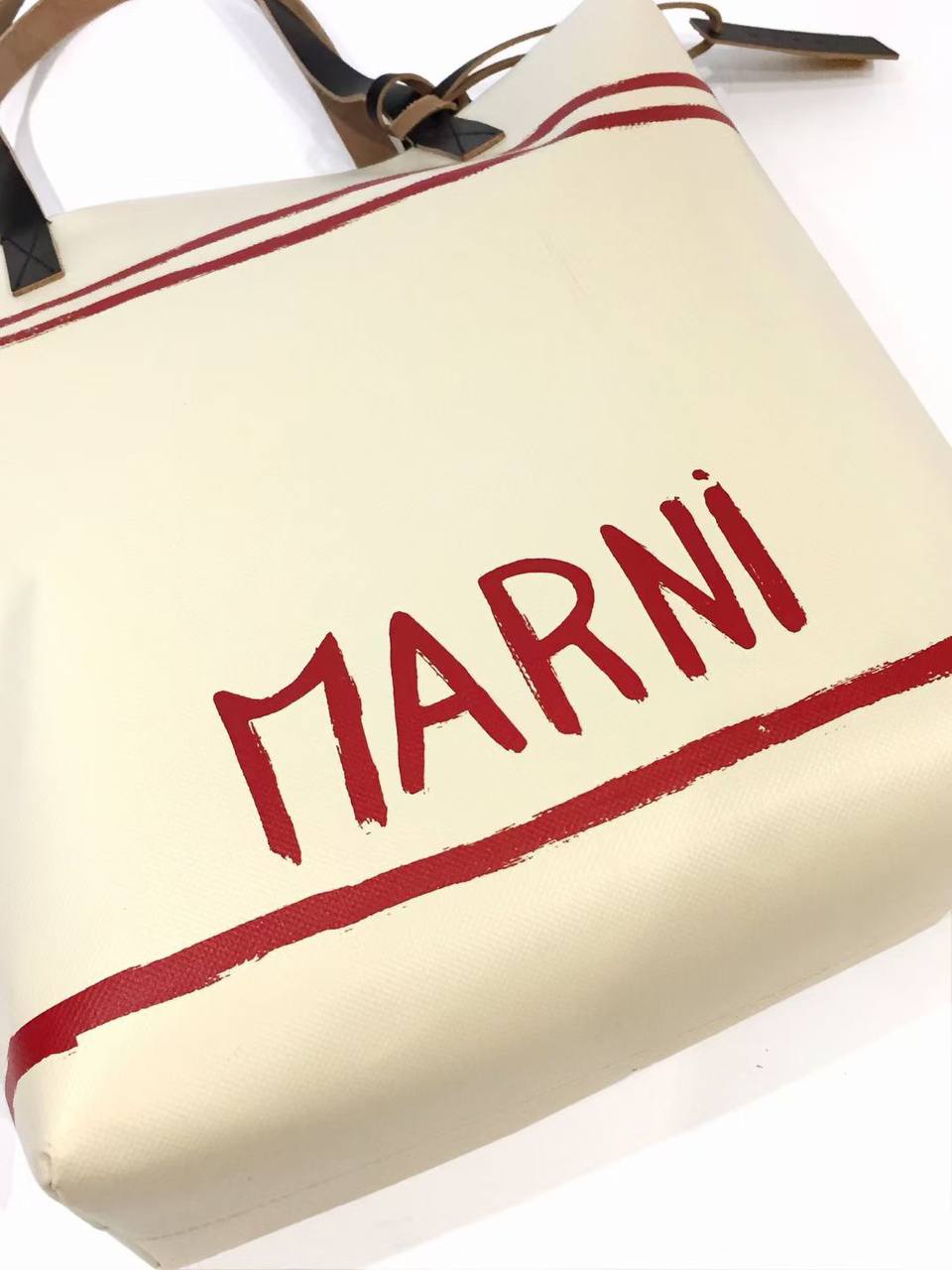 MARNI Beige Logo Print PVC Tote Bag