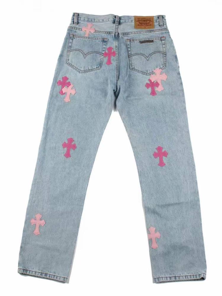 CHROME HEARTS Blue Jeans With Pink Crosses