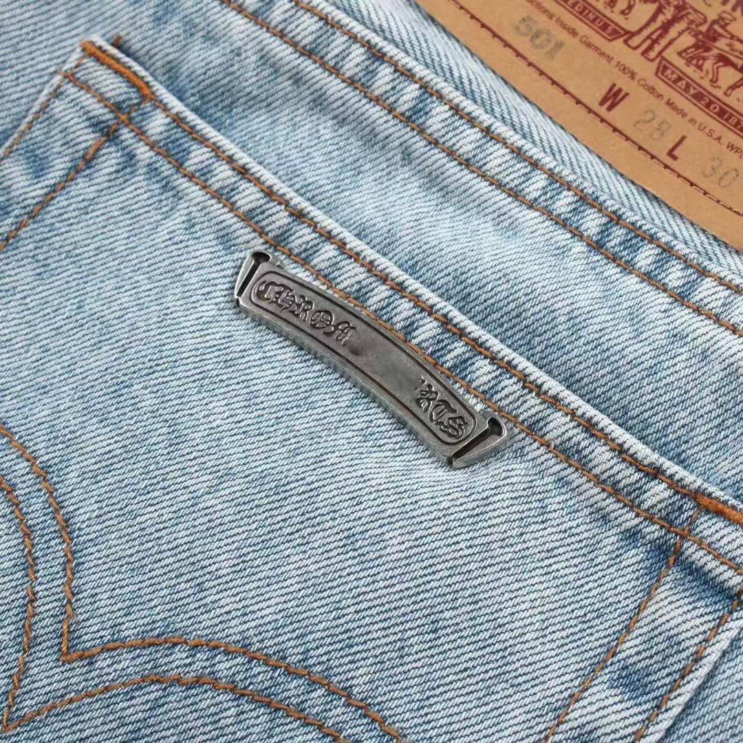 CHROME HEARTS Blue Jeans With Pink Crosses