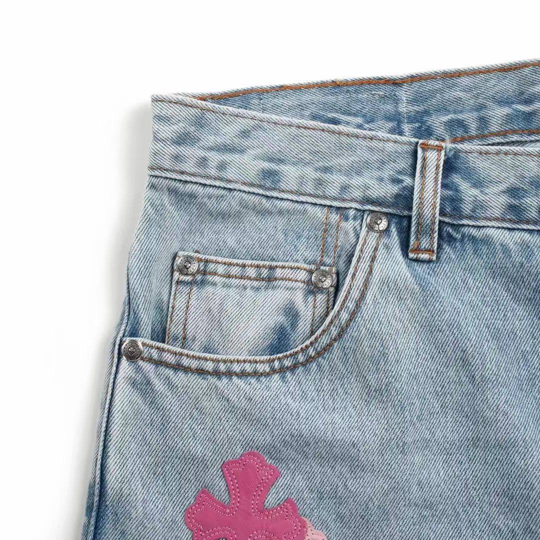 CHROME HEARTS Blue Jeans With Pink Crosses