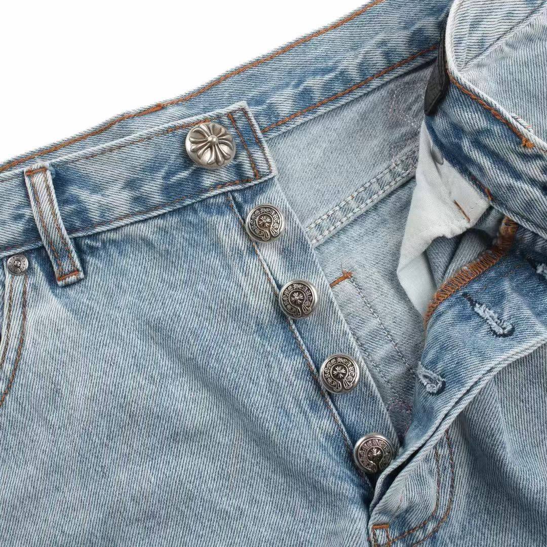 CHROME HEARTS Blue Jeans With Pink Crosses