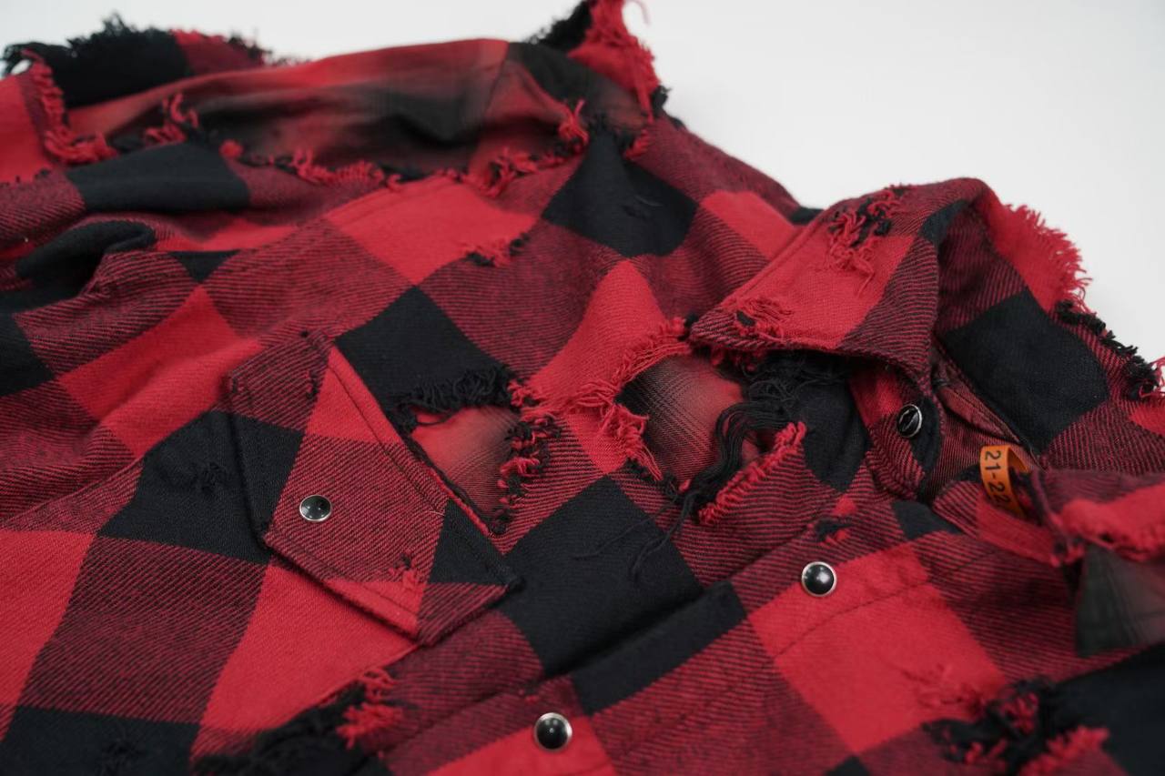 Maison Mihara Yasuhiro Distressed Plaid Shirt