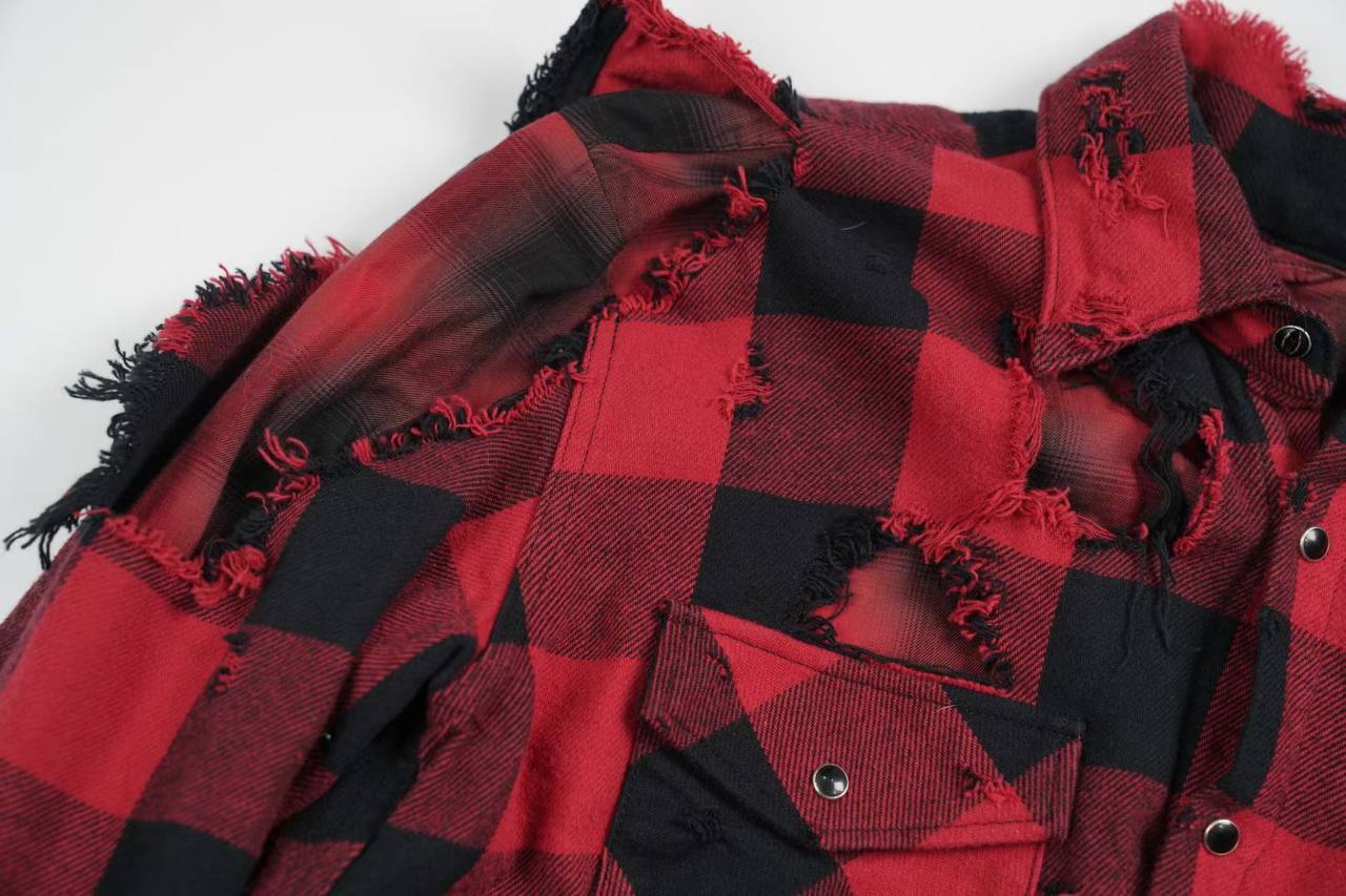 Maison Mihara Yasuhiro Distressed Plaid Shirt