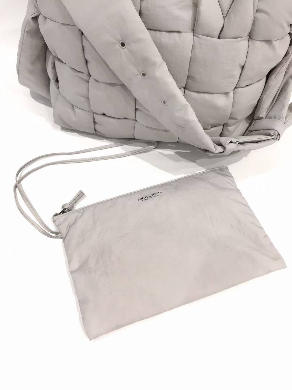 BOTTEGA VENETA Padded Intrecciato Briefcase Gray Bag