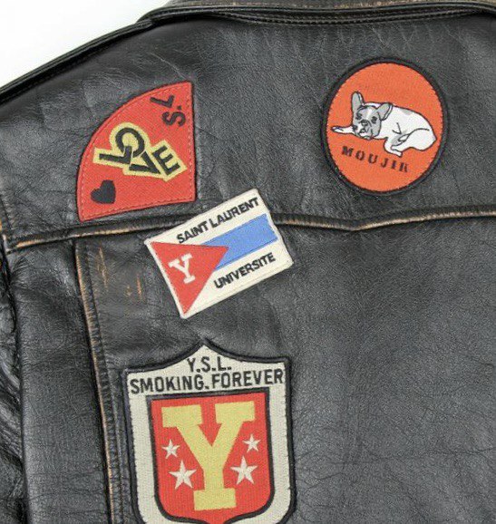 SAINT LAUREN Leather Biker Jacket With Multicolor Patches