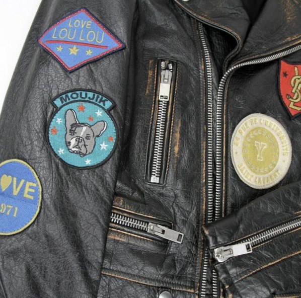 SAINT LAUREN Leather Biker Jacket With Multicolor Patches