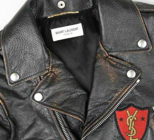 SAINT LAUREN Leather Biker Jacket With Multicolor Patches