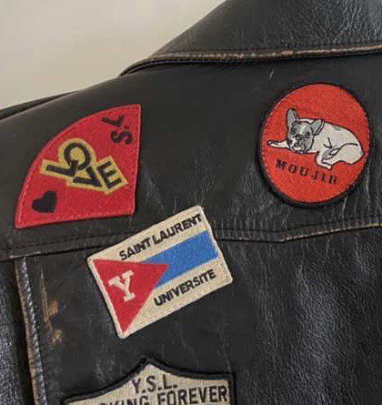 SAINT LAUREN Leather Biker Jacket With Multicolor Patches
