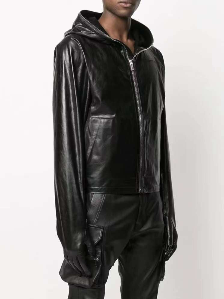 RICK OWENS Glove Leather Hooded Jacket
