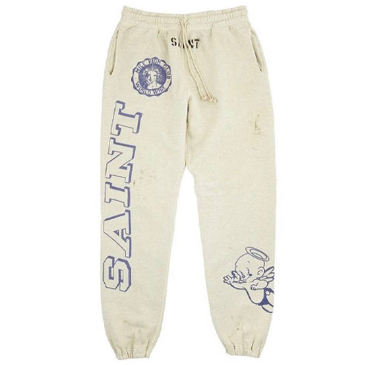 SAINT MICHAEL Logo Distressed Cotton Sweatpants - Grey,Multi