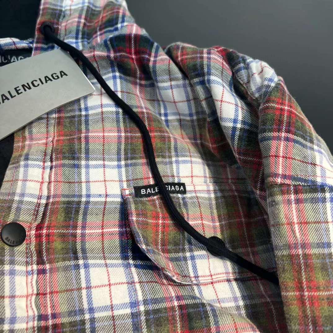BALENCIAGA Bleached Red Padded Flannel Hood Shirt