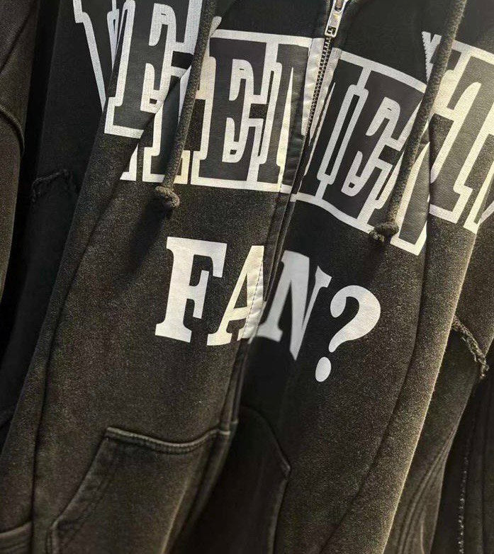 VETEMENTS Fan Deconstructed Zip-Up Hoodie Washed Black