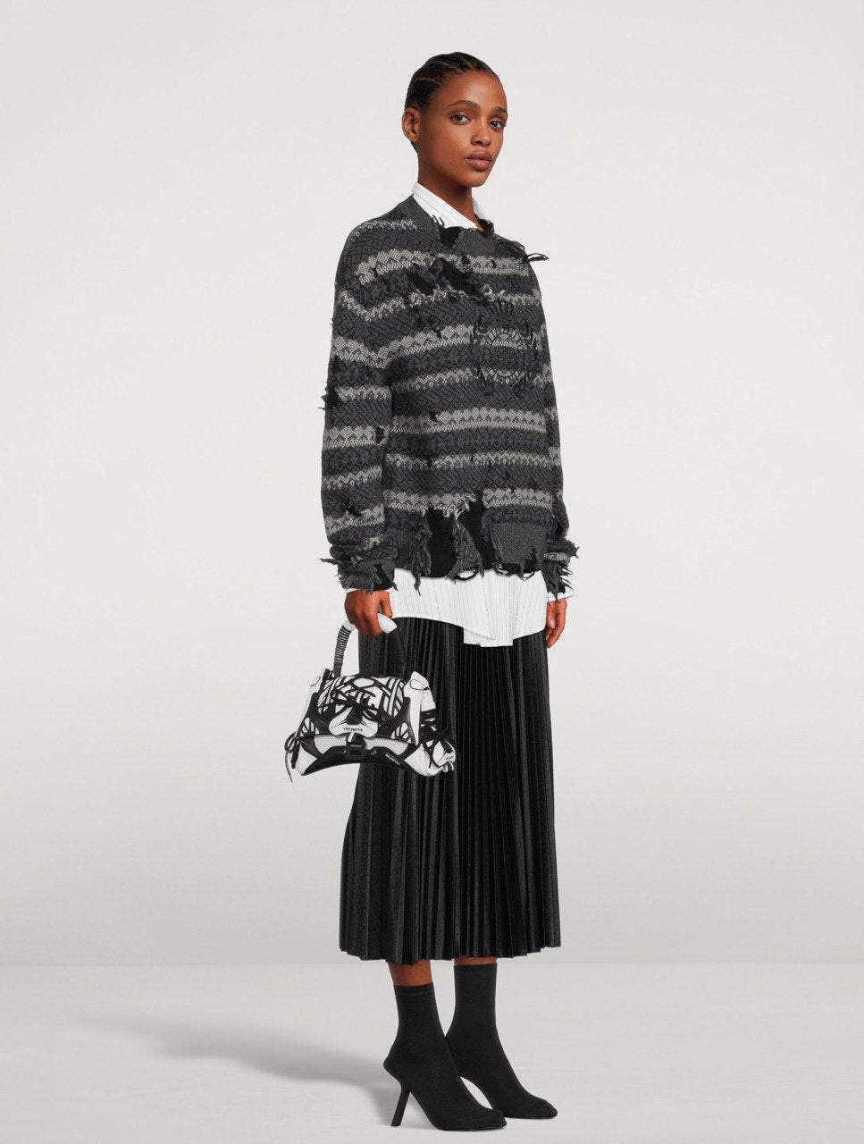 BALENCIAGA White & Black Small Sneakerhead Hourglass Bag