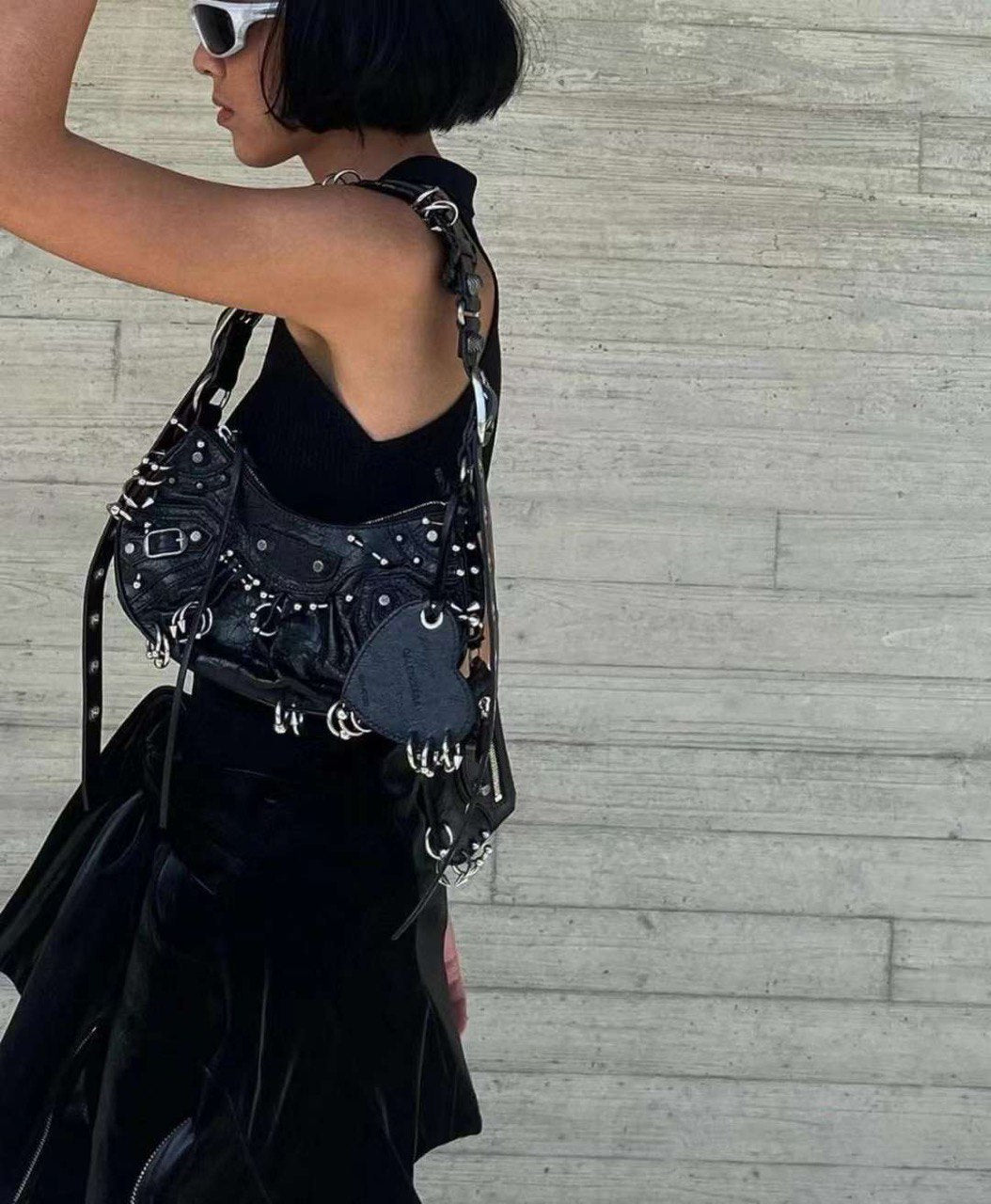BALENCIAGA LE CAGOLE XS Shoulder Bag With Piercings In Black