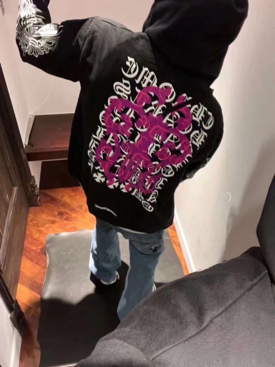 CHROME HEARTS Pink Dagger & Eye Chart Hoodie