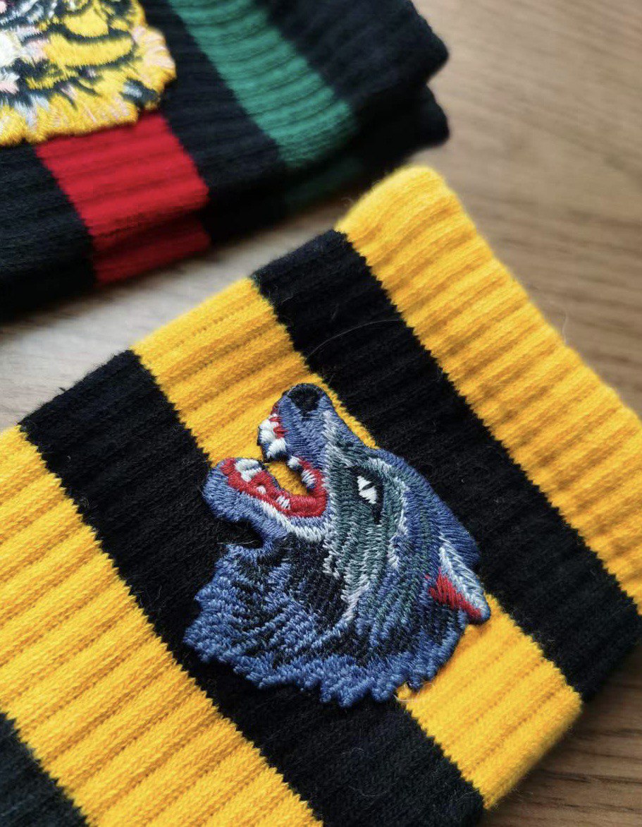 GUCCI Appliquéd Striped Stretch Cotton-Blend Socks