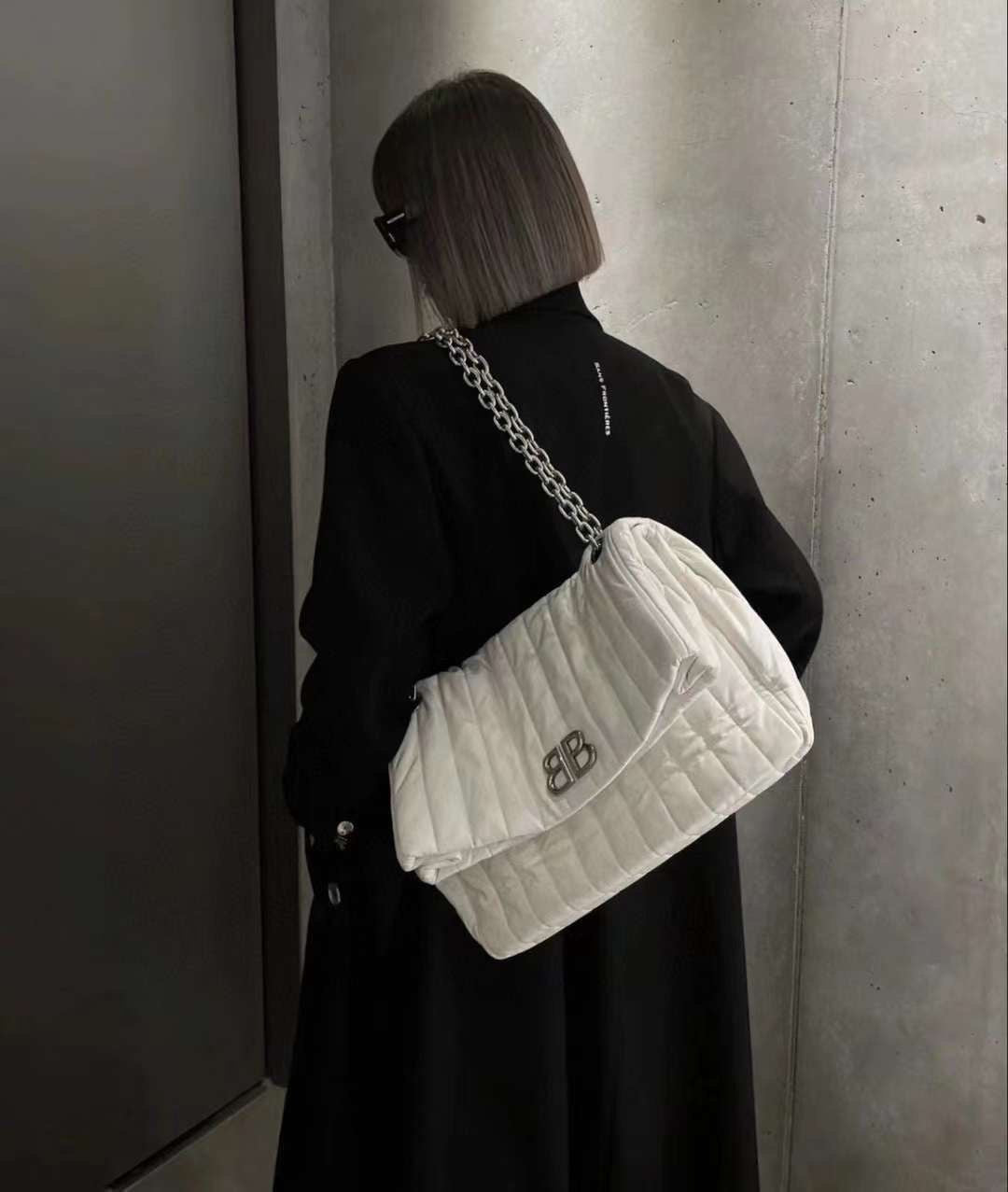 BALENCIAGA Monaco Medium White Leather Shoulder Bag