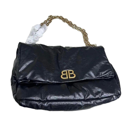 BALENCIAGA Monaco Medium Black Leather Shoulder Bag