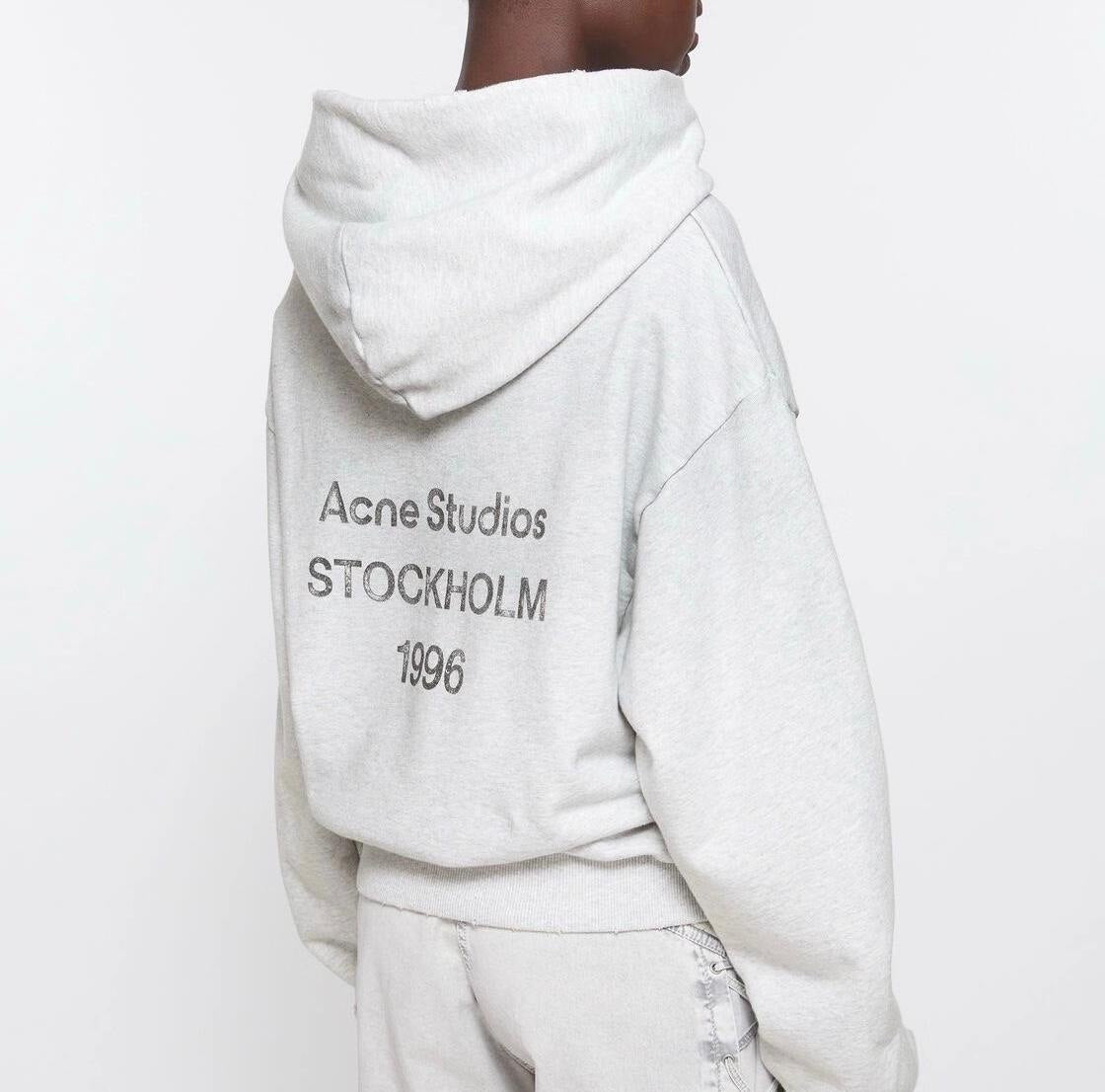 ACNE STUDIOS Stockholm Oversize Distressed Graphic Hoodie In Light Grey