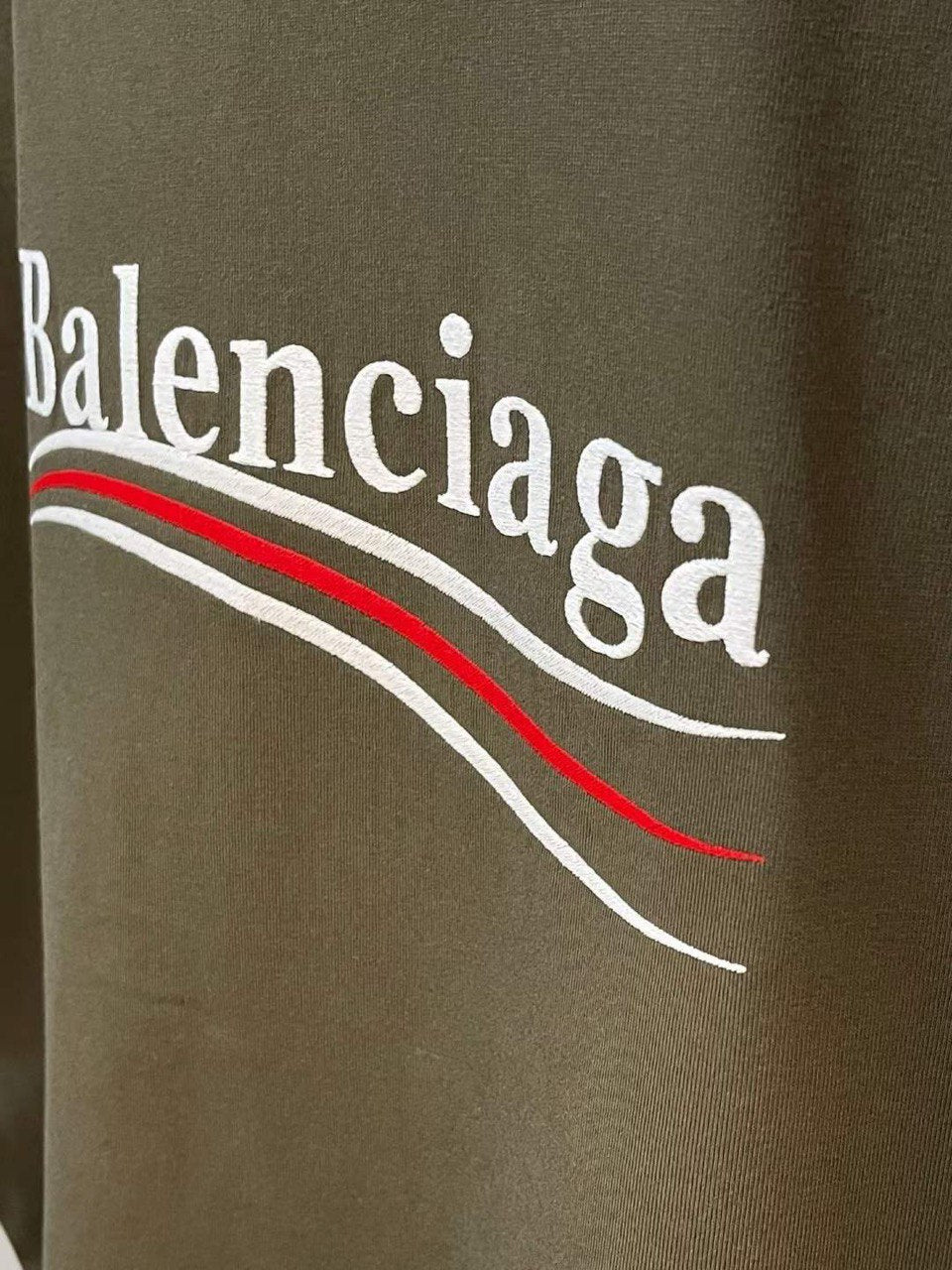 BALENCIAGA Logo-embroidered Cotton-jersey Khaki T-shirt