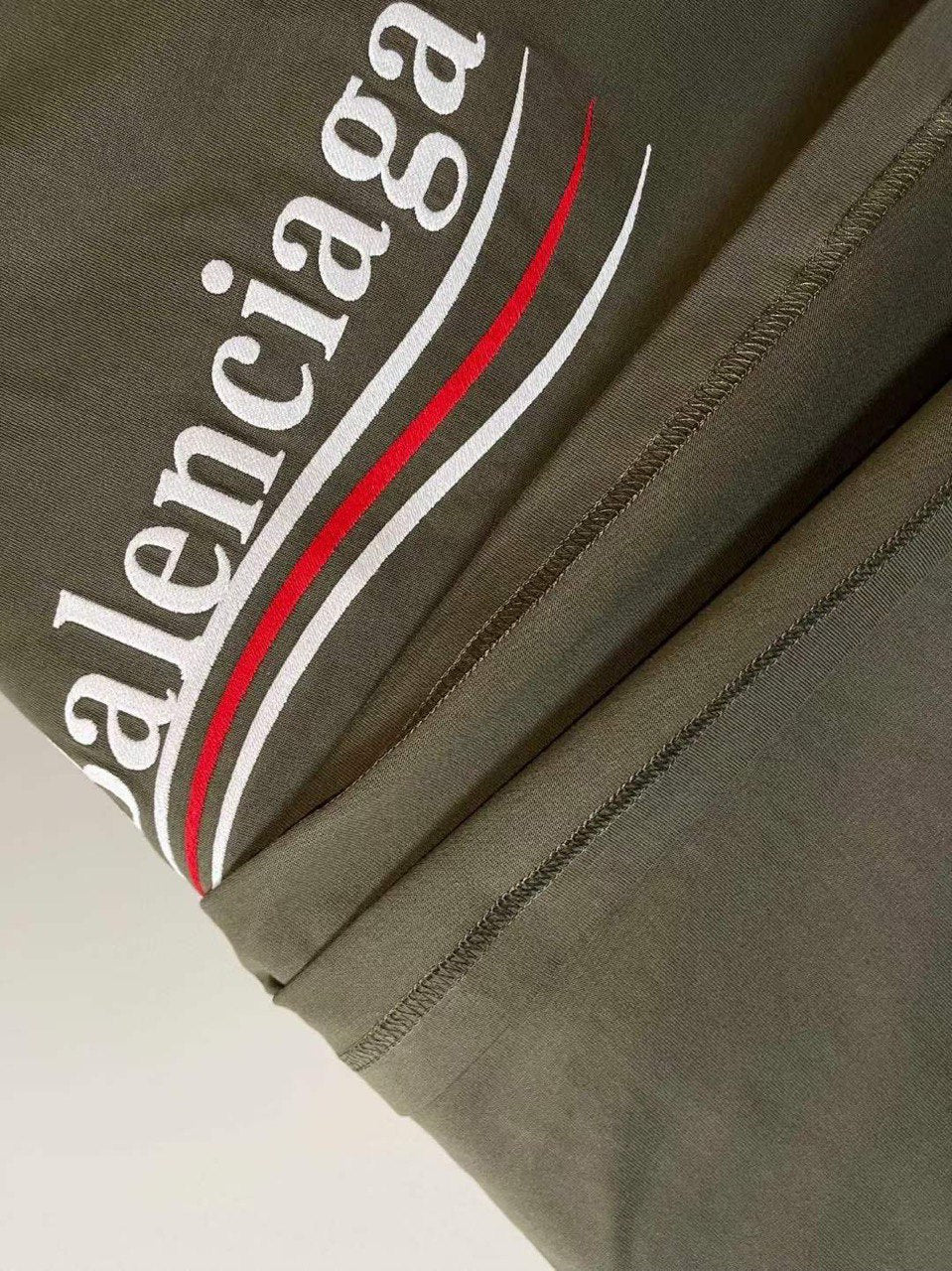 BALENCIAGA Logo-embroidered Cotton-jersey Khaki T-shirt