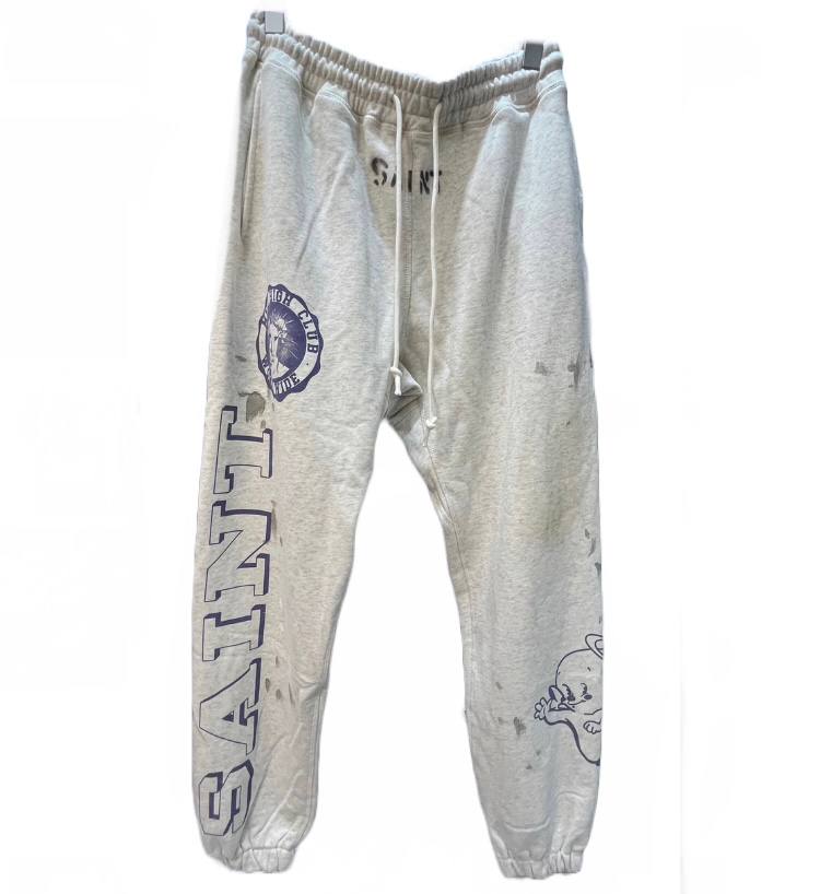 SAINT MICHAEL Logo Distressed Cotton Sweatpants - Grey,Multi