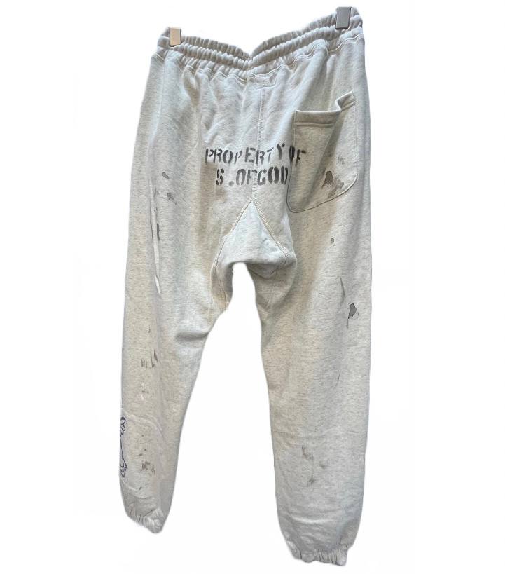 SAINT MICHAEL Logo Distressed Cotton Sweatpants - Grey,Multi