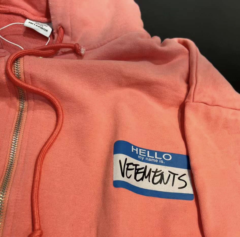 VETEMENTS "My Name Is VETEMENTS" Pink Faded Zip-Up Hoodie