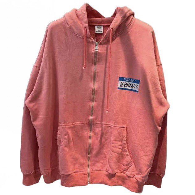 VETEMENTS "My Name Is VETEMENTS" Pink Faded Zip-Up Hoodie