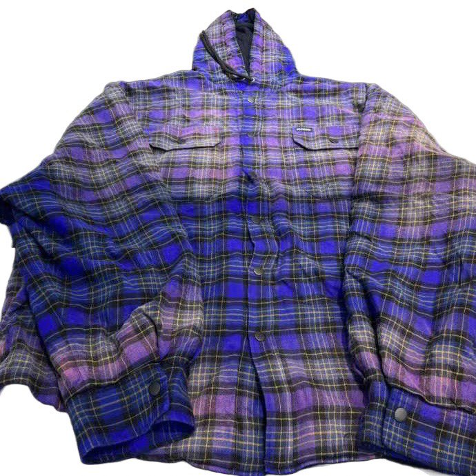 BALENCIAGA  Bleached Purple Blue Padded Flannel Hood Shirt