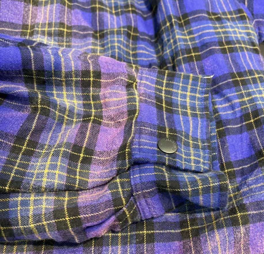 BALENCIAGA Bleached Purple Blue Padded Flannel Hood Shirt