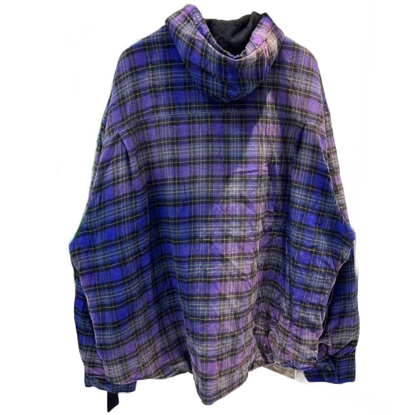 BALENCIAGA  Bleached Purple Blue Padded Flannel Hood Shirt