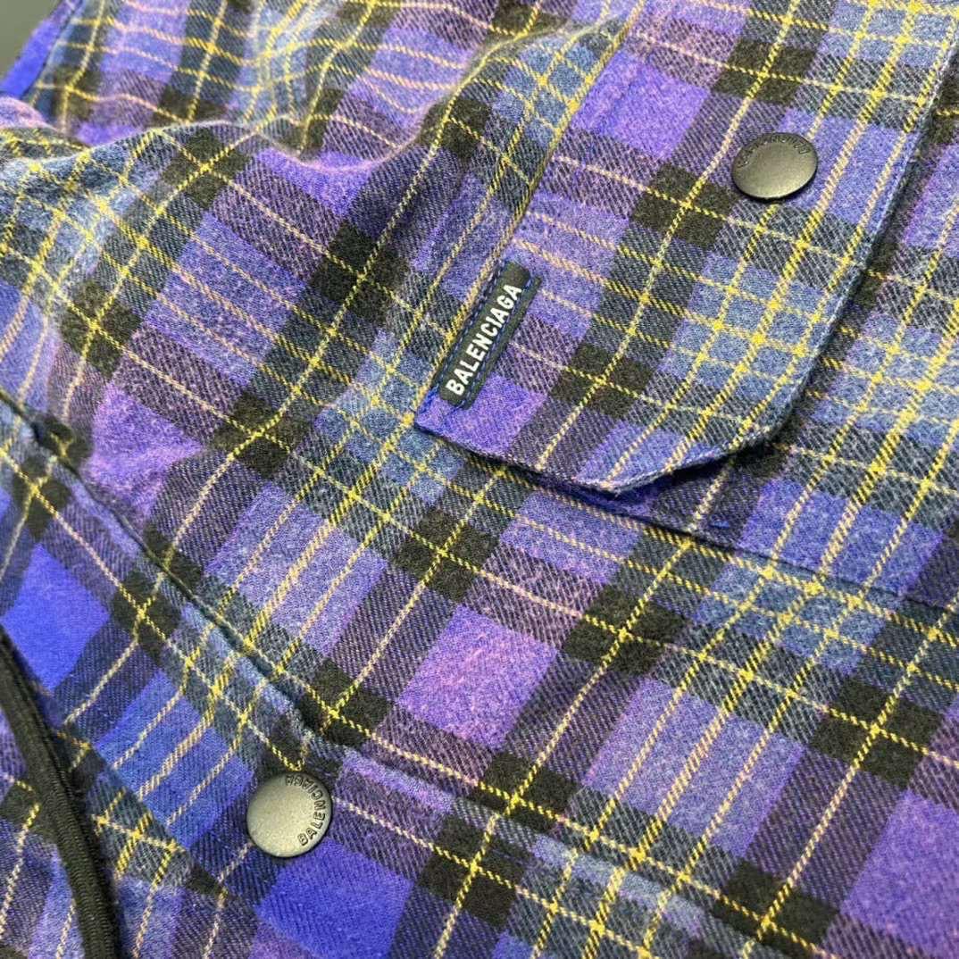 BALENCIAGA Bleached Purple Blue Padded Flannel Hood Shirt