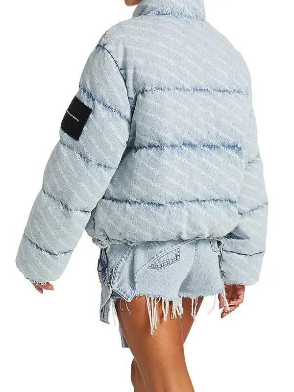 ALEXANDER WANG Blue Denim Logo Puffer Jacket