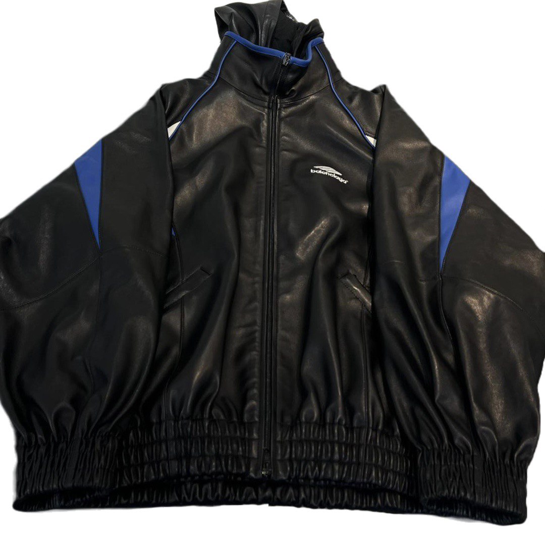 BALENCIAGA 3B Sports Icon Oversized Leather Tracksuit Jacket