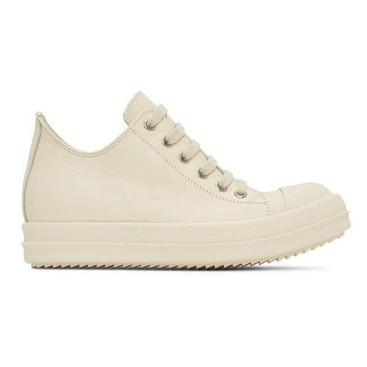 RICK OWENS Leather Lace-Up Milky Sneakers