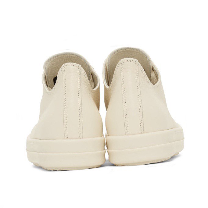 RICK OWENS Leather Lace-Up Milky Sneakers