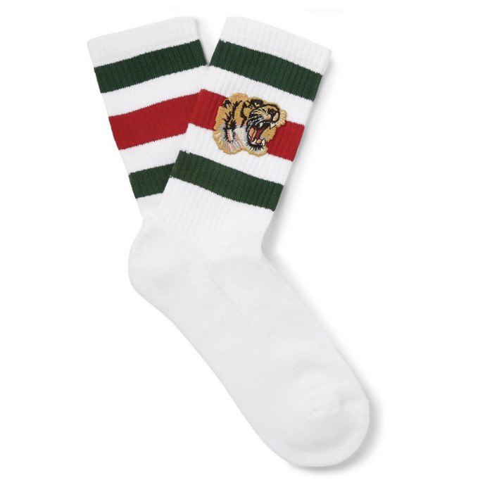 GUCCI  Appliquéd Striped Stretch Cotton-Blend Socks - White/Black