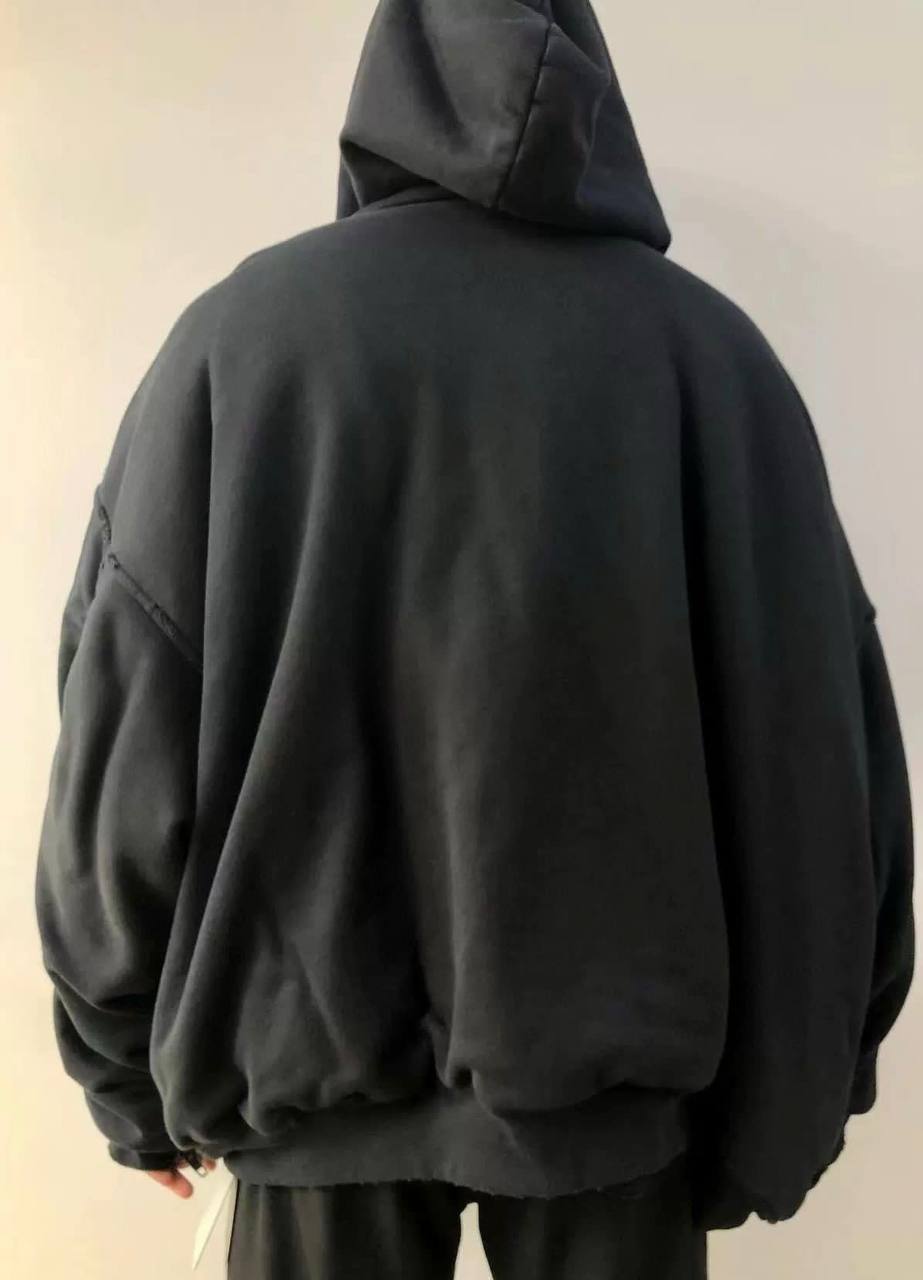 BALENCIAGA Sporty Distressed Zip Up Cotton Hoodie