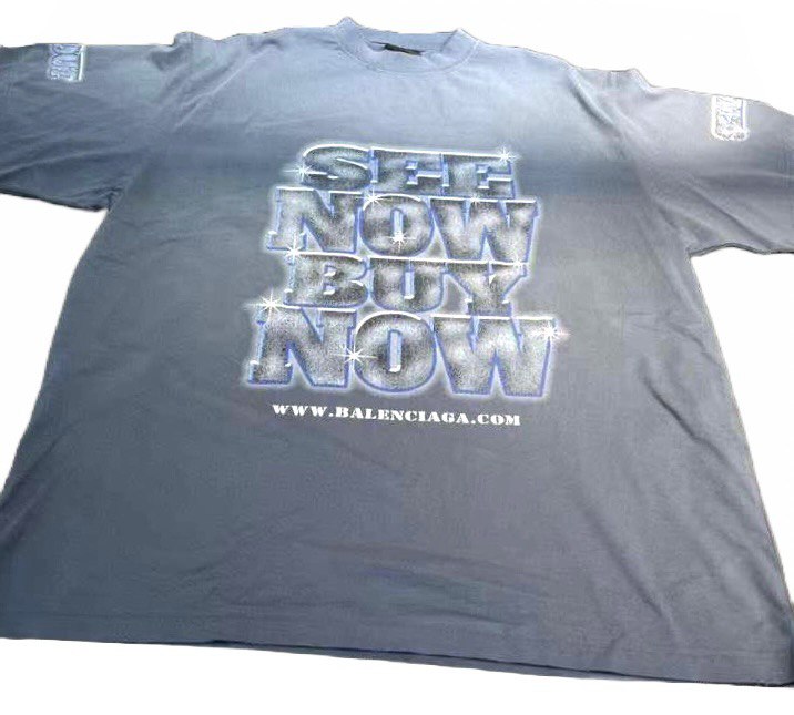 BALENCIAGA Slogan-Print Blue Cotton T-shirt