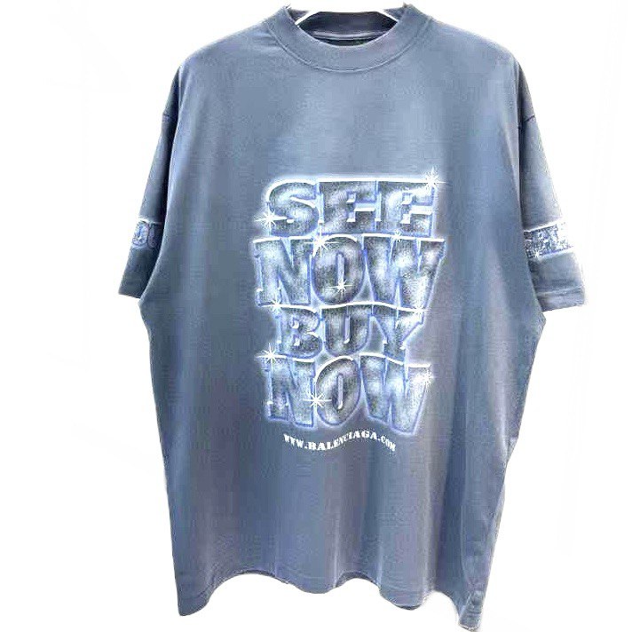 BALENCIAGA Slogan-Print Blue Cotton T-shirt