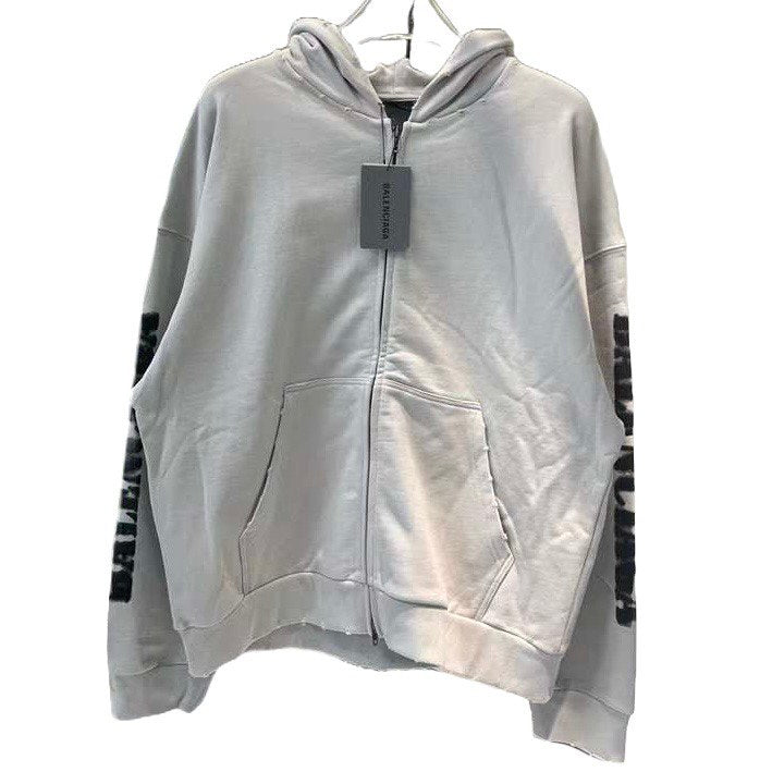 BALENCIAGA S TYPE ZIP-UP HOODIE REGULAR FIT IN OFF WHITE/BLACK