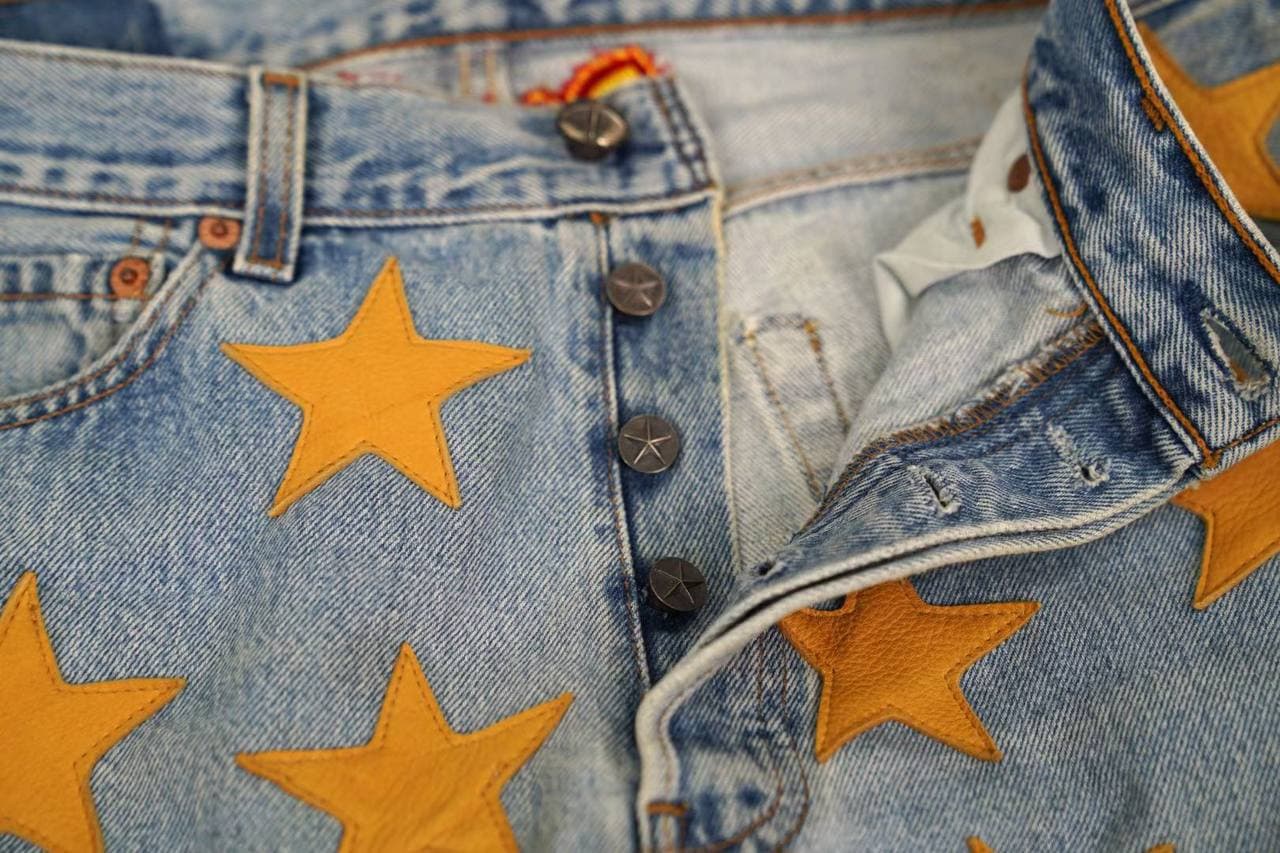 AMIRI x CHEMIST Leather Star Patch Jeans
