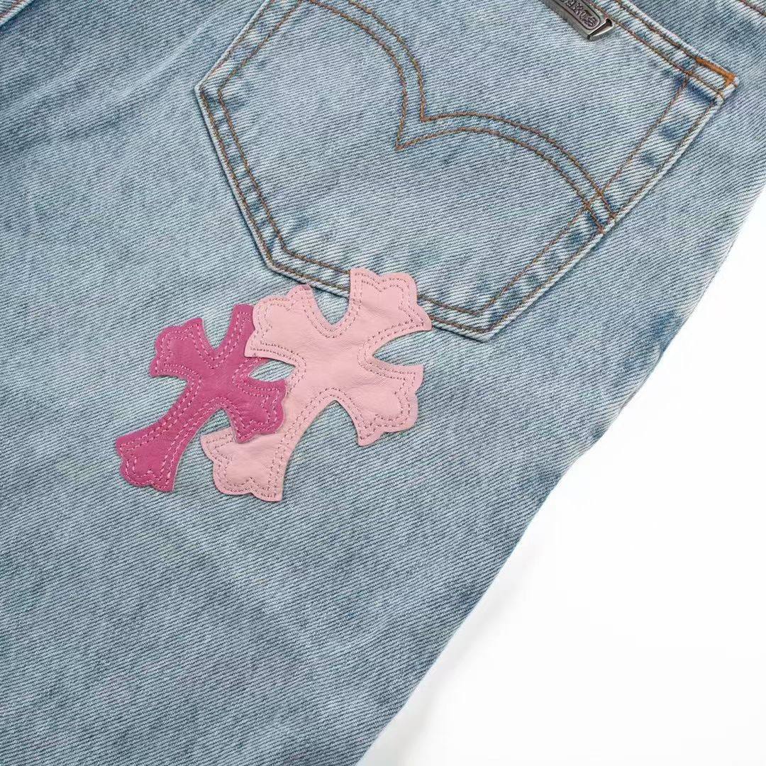 CHROME HEARTS Blue Jeans With Pink Crosses – OUTGUM