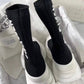 Women's McQueen Graffiti Knit Tread Slick Boot in Black/white