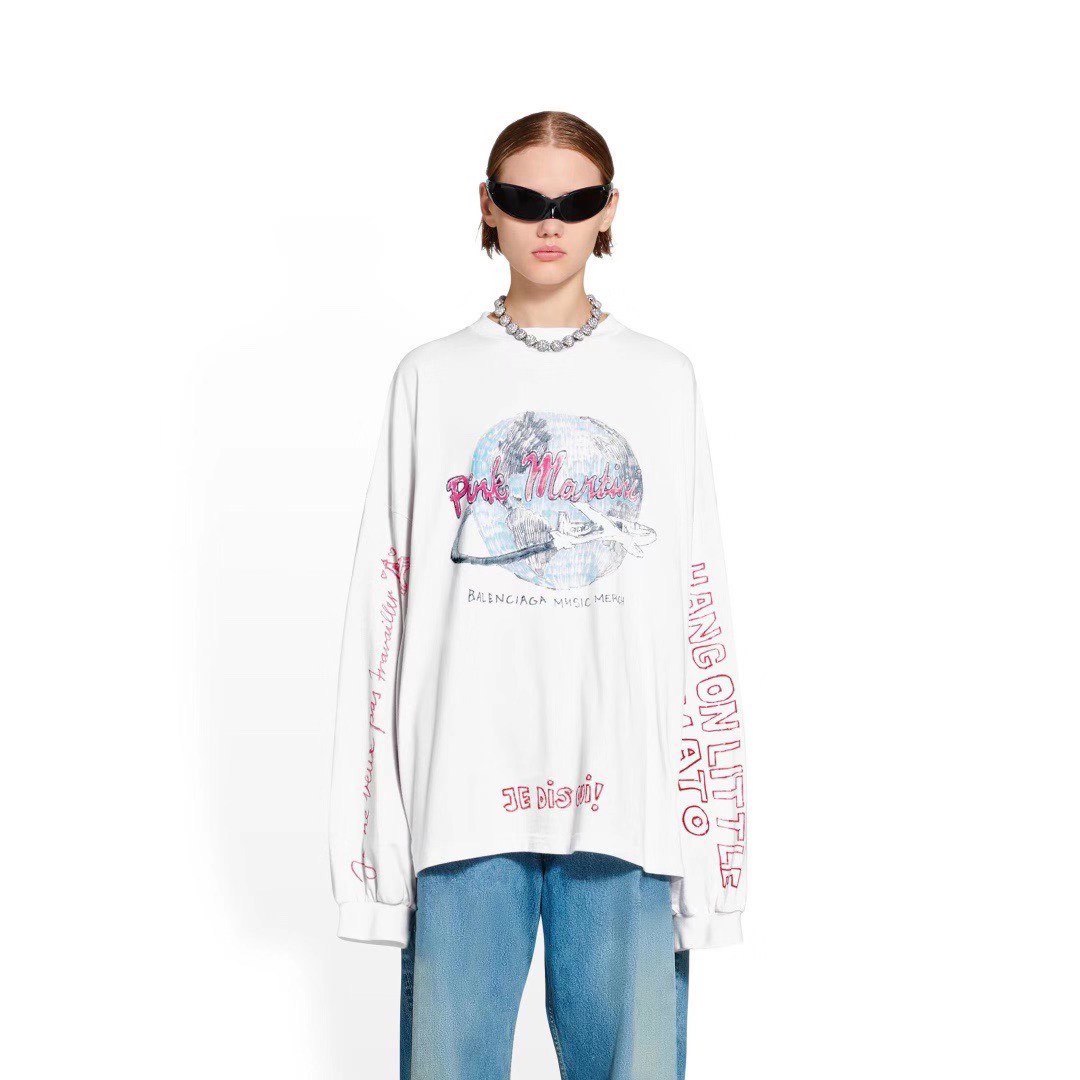 BALENCIAGA Music Pink Martini Merch Long Sleeve Oversized T-Shirt 