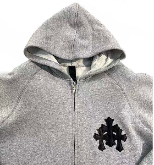 CHROME HEARTS Zip Up Grey Hoodie OUTGUM